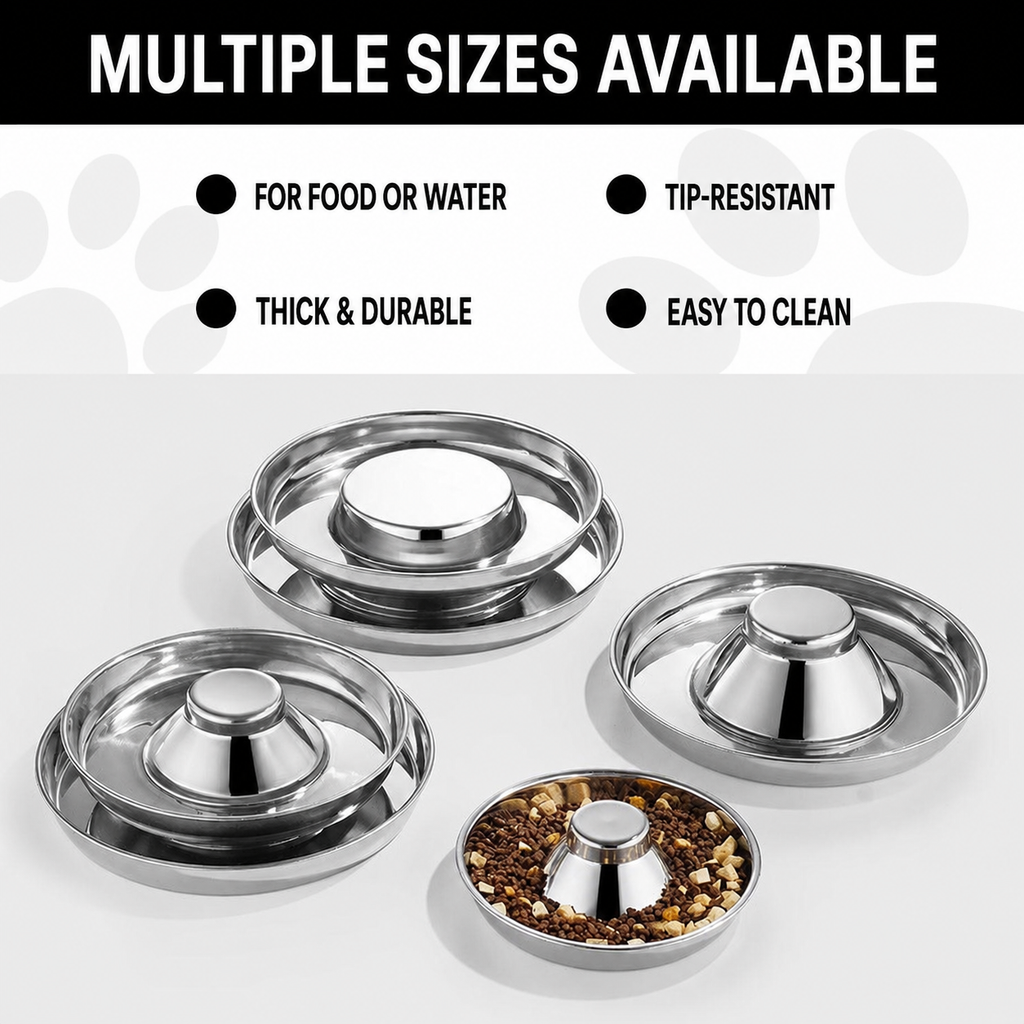 AmiHomey CalmFeast™ Slow Feeder Bowl – Stainless Steel Bowl for Cats & Dogs