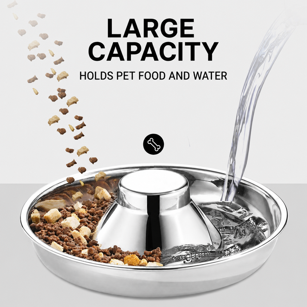 AmiHomey CalmFeast™ Slow Feeder Bowl – Stainless Steel Bowl for Cats & Dogs