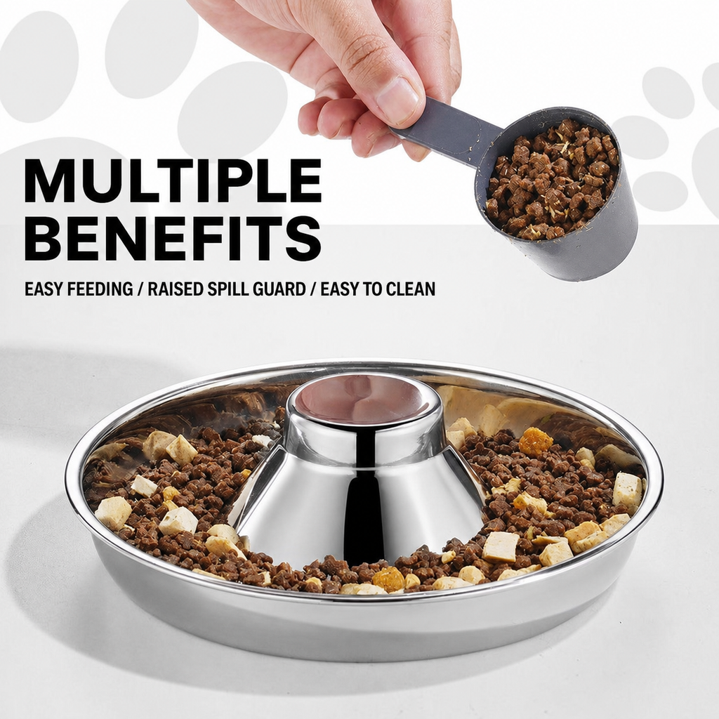 AmiHomey CalmFeast™ Slow Feeder Bowl – Stainless Steel Bowl for Cats & Dogs