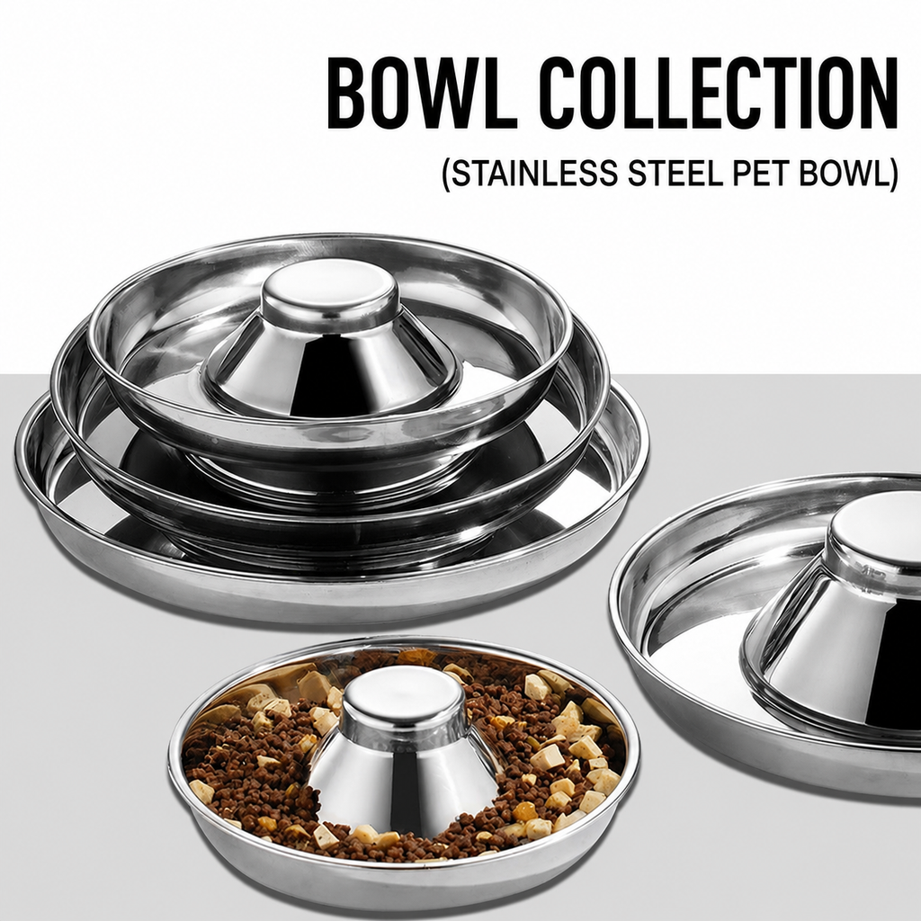 AmiHomey CalmFeast™ Slow Feeder Bowl – Stainless Steel Bowl for Cats & Dogs